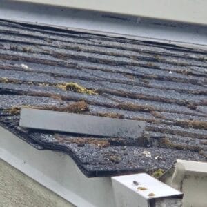 The shingles along the rake edges are beginning to break, and many are becoming brittle and no longer flexible. 
